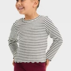 Cat & Jack Girls' Ribbed Black Striped Long Sleeve Tee Size 4T NWT